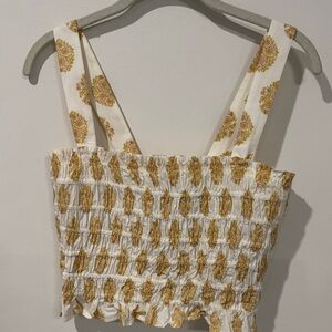 J. Crew White and Gold Patterned Crop Top
